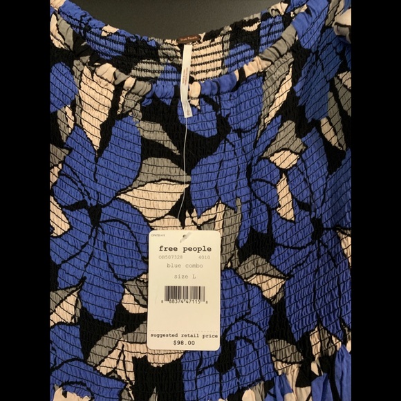 NWT Free People Louise Smocked Dress in Blue Combo - Picture 5 of 6